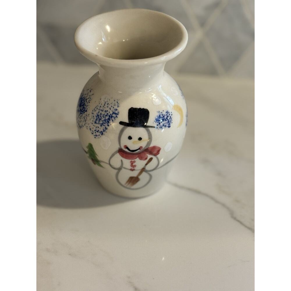 Shannon & Daughters USA Snowman Vase 1980s ~ VTG Very Rare Hand-Painted Folk Art